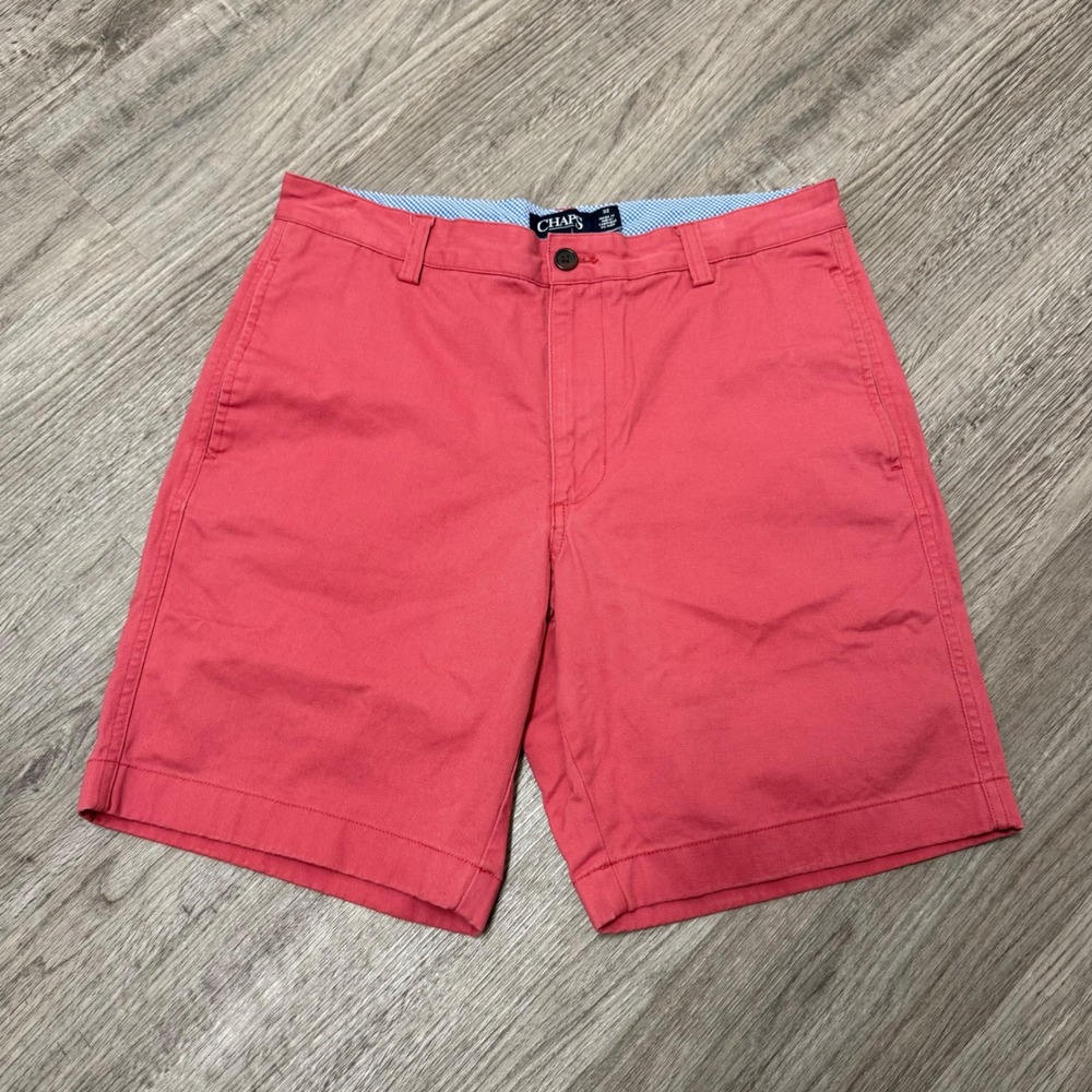 Chaps Mens Salmon Pink‎ Cotton Chino Shorts Size 32 Flat Front Twill Casual
